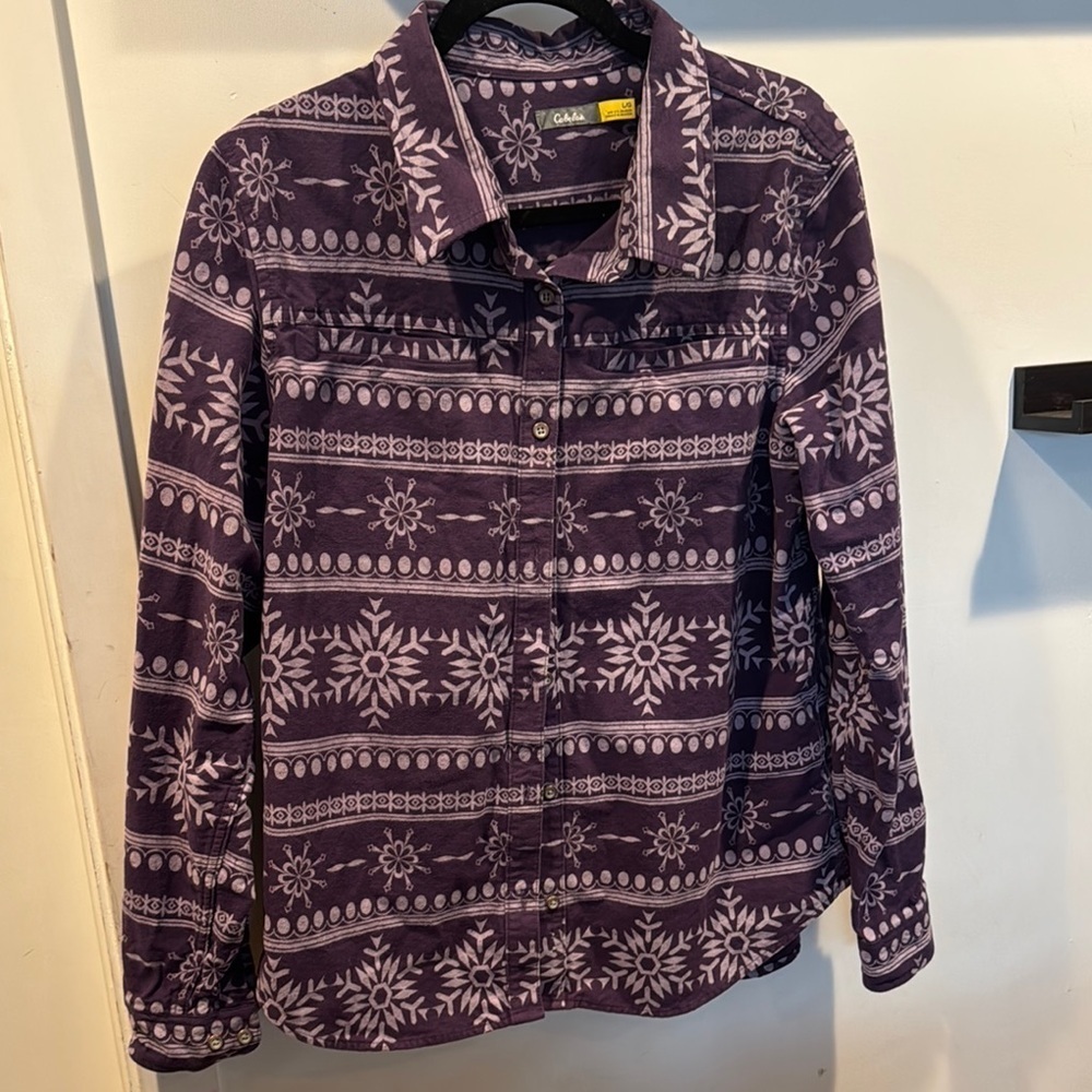 Cabela's Purple Patterned Button-Up Shirt size Large EUC